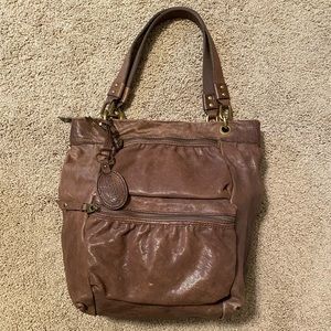 Fossil Brown Leather Tote Purse & Matching Wallet